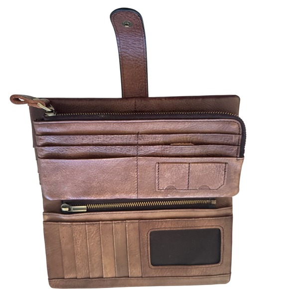 LETEULO Brown‎ Leather Wallet Clutch Snap Closure Zip Around preloved 7.5x3.75 - Picture 7 of 13